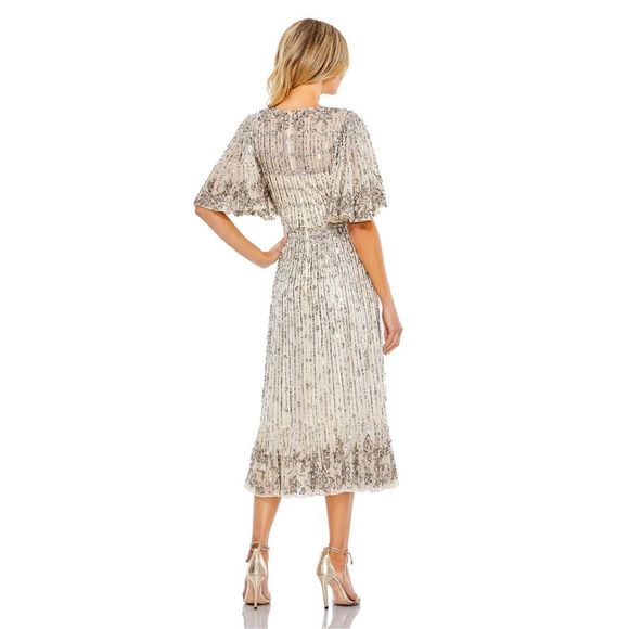 MAC DUGGAL SEQUIN FLOUNCE SLEEVE MIDI DRESS - Picture 2 of 12